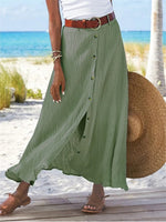 Solid Straight Fashion Split Button Maxi High Waist Skirt