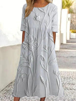 Floral Round Neck Half Sleeve Pockets Casual Daily Midi Dress