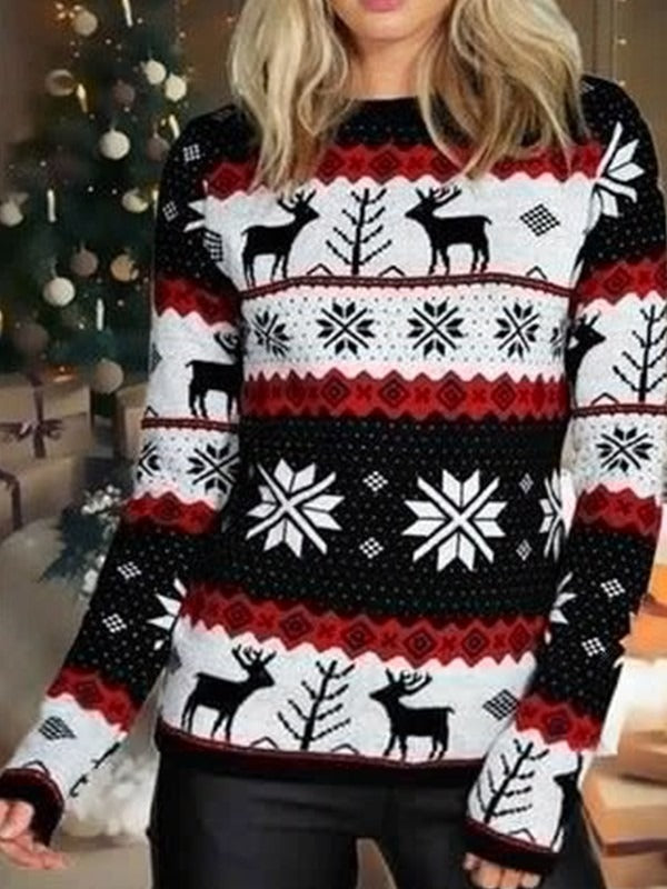 Christmas Print Round Neck Long Sleeves Sweatshirt