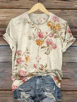 Floral Print Round Neck Short Sleeve T-Shirt