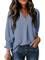 Solid Color V Neck Long Sleeve Loose Blouse