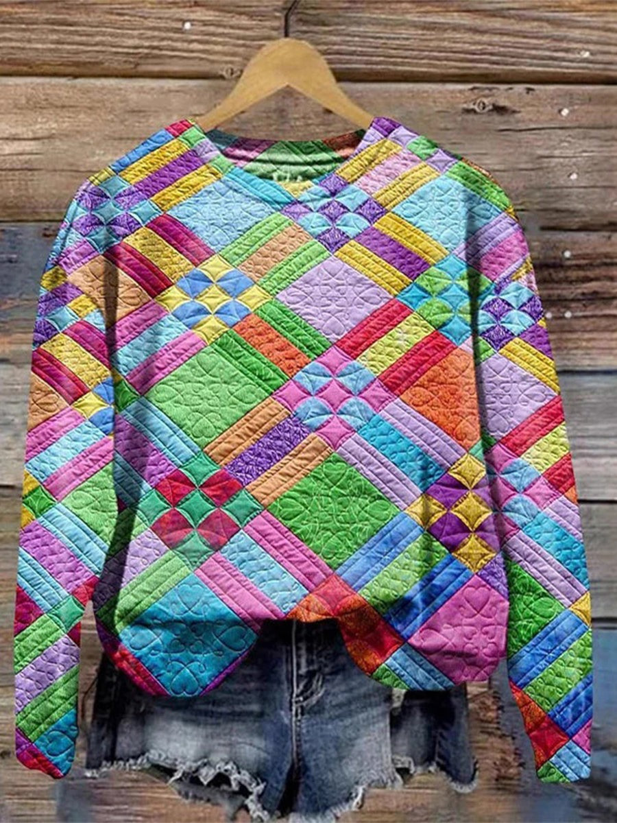 Colorful Geometric Print Crew Neck Long Sleeve Casual Sweatshirt