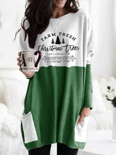 Christmas Tree Print Crew Neck Long Sleeves Sweatshirt