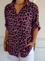 Leopard Print Round Neck Long Sleeve Tops