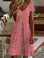 Floral Print V-neck Short Sleeve A-Line Mini Dress