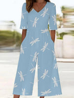 Breezy Blue V-neck Short Sleeve Jumpsuit