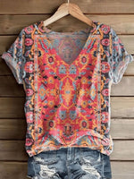 Vintage V-neck Short Sleeve Tops