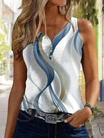 Irregular Stripe Print V-neck Sleeveless Casual Tank Top