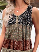 Graphic Lace V-neck Sleeveless Buttons Tops