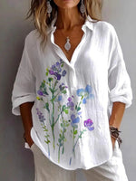 Casual Floral Print V-neck Long Sleeve Blouse