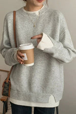 Gray and White Oversized Cut-Out Long Sleeve Twofer Sweater