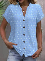 Vintage Polka Dot V-neck Short Sleeve Casual Blouse