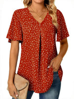 Vintage Floral V-neck Short Sleeve Loose Daily Blouse