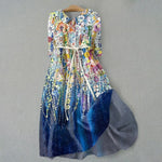 Vintage Floral Print Lapel Short Sleeve Midi Dress with Belt