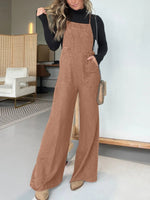 Plain Spaghetti Strap Pocket Casual Wide Leg Jumpsuits