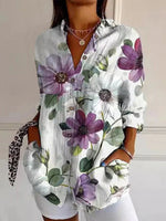 Floral Print Lapel Long Sleeve Casual Blouse