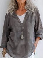 Simple Solid V-neck Long Sleeve Tops