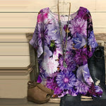 Vintage Floral Print Round Neck Short Sleeve Blouse