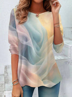 Colorful Gradient Round Neck Long Sleeve Loose T-Shirt