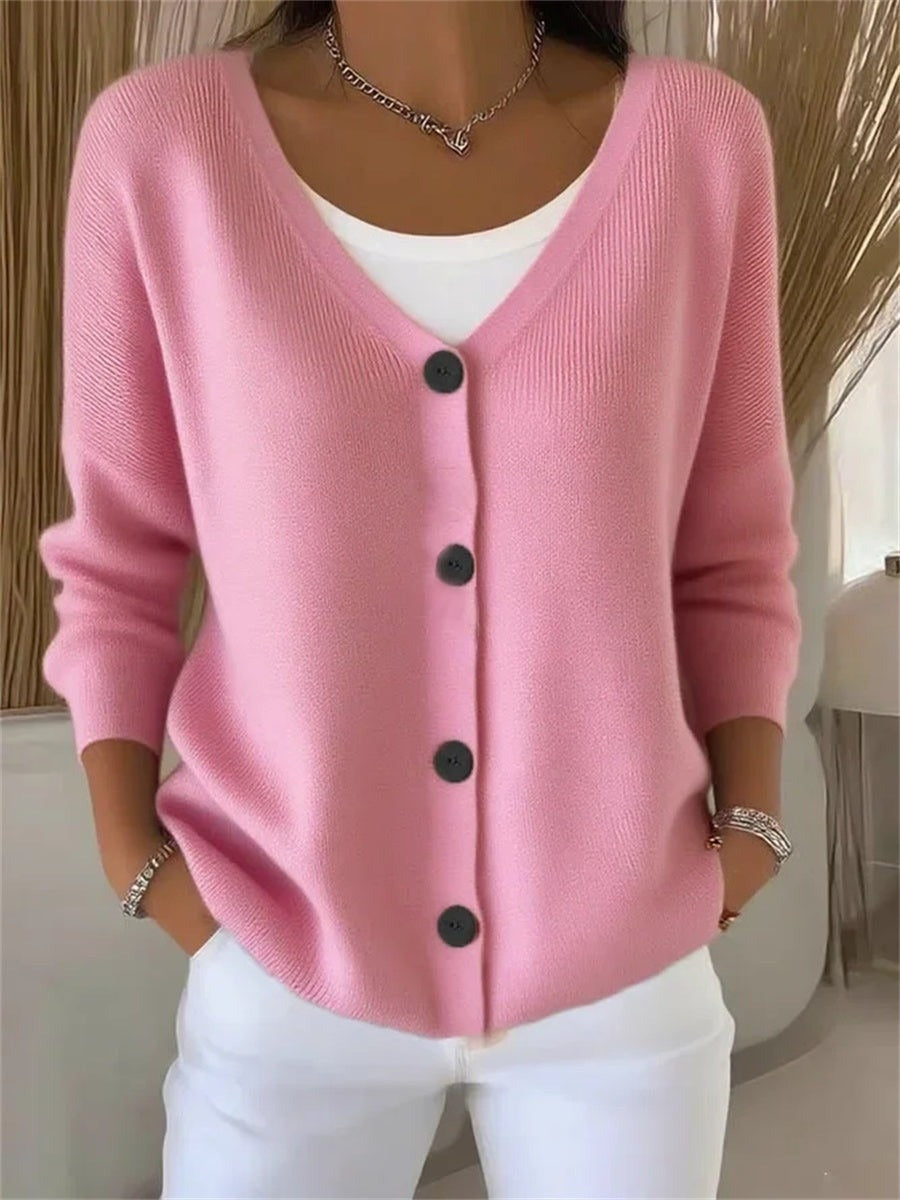Plain Long Sleeve Buttons Comfy Casual Cardigan