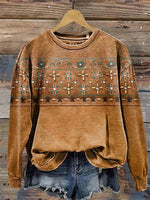Vintage Floral Print Round Neck Long Sleeve Loose Comfy Sweatshirt