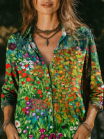 Colorful Floral Print Lapel Long Sleeve Casual Shirt