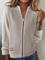 Stylish Plain Zip-up Long Sleeve Casual Coat