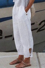 Pure Color Drop-Shaped Hollow with Pockets Casual Pants