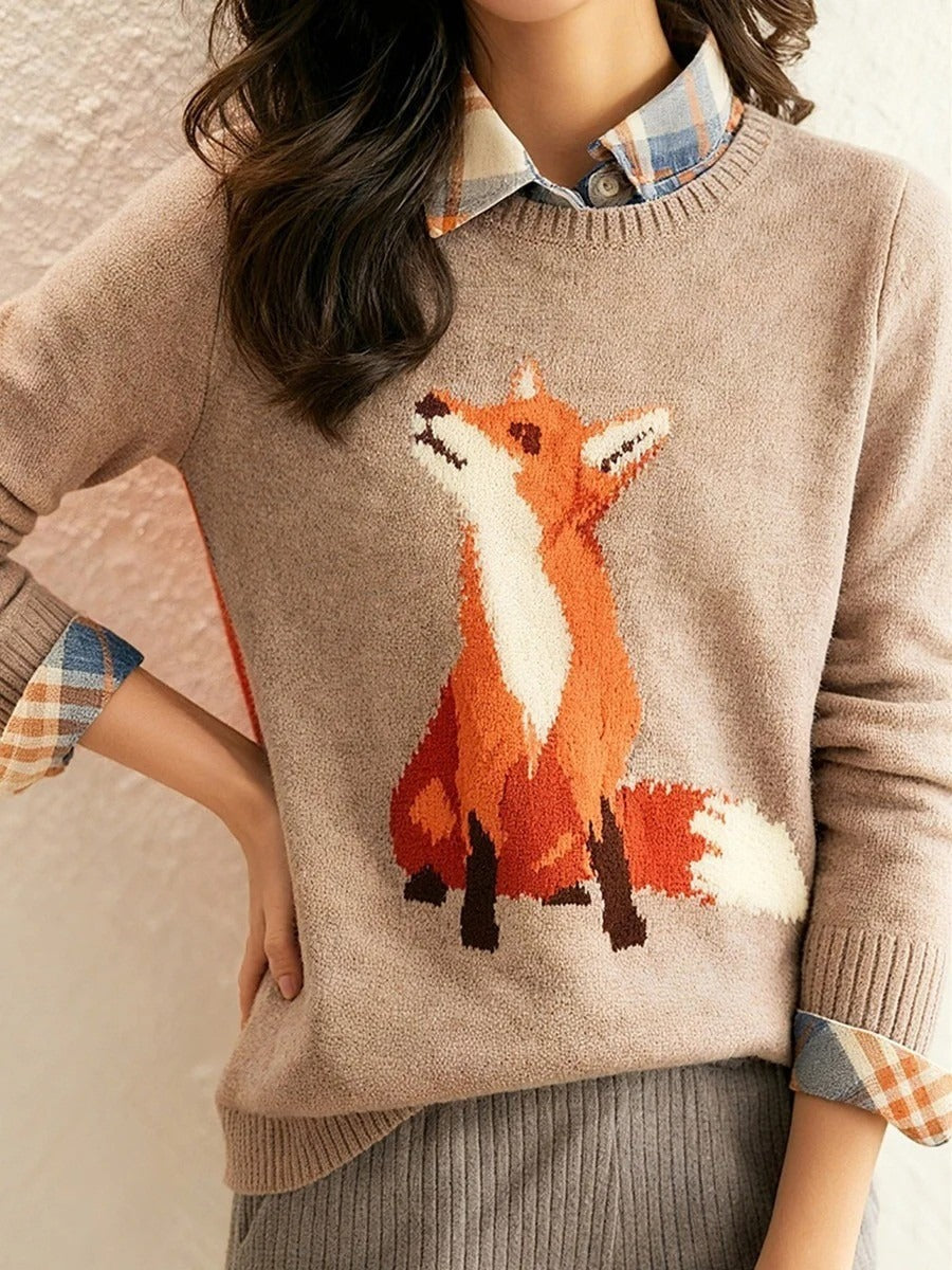 Soft Winsome Fox Round Neck Long Sleeve Sweater