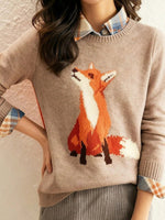 Soft Winsome Fox Round Neck Long Sleeve Sweater