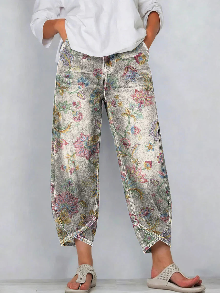 Women's Vintage Flowers Floral Patterns Casual Cotton Pants