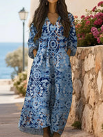 Floral Pattern V-Neck Multicolor Maxi Dress