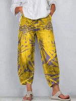 Vintage Floral Print Pockets Casual Denim Pants