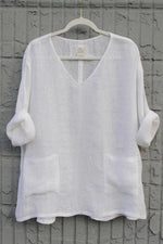 White V Neck Solid Long Sleeve Loose Casual Blouse