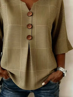 Women V Neck Half Sleeve Brown Striped Peplum Regular Fit Blouse