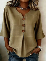 Women V Neck Half Sleeve Brown Striped Peplum Regular Fit Blouse