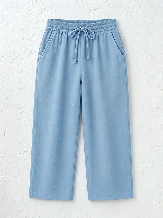 Women's Solid Color Breathable Linen Blend Casual Capri Pants For Daily Wear