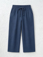 Women's Solid Color Breathable Linen Blend Casual Capri Pants For Daily Wear