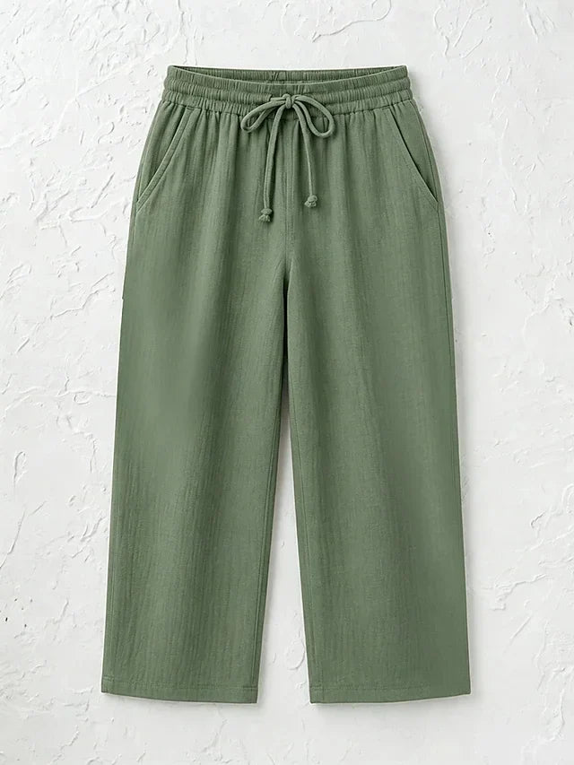 Women's Solid Color Breathable Linen Blend Casual Capri Pants For Daily Wear