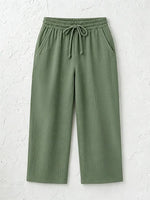 Women's Solid Color Breathable Linen Blend Casual Capri Pants For Daily Wear