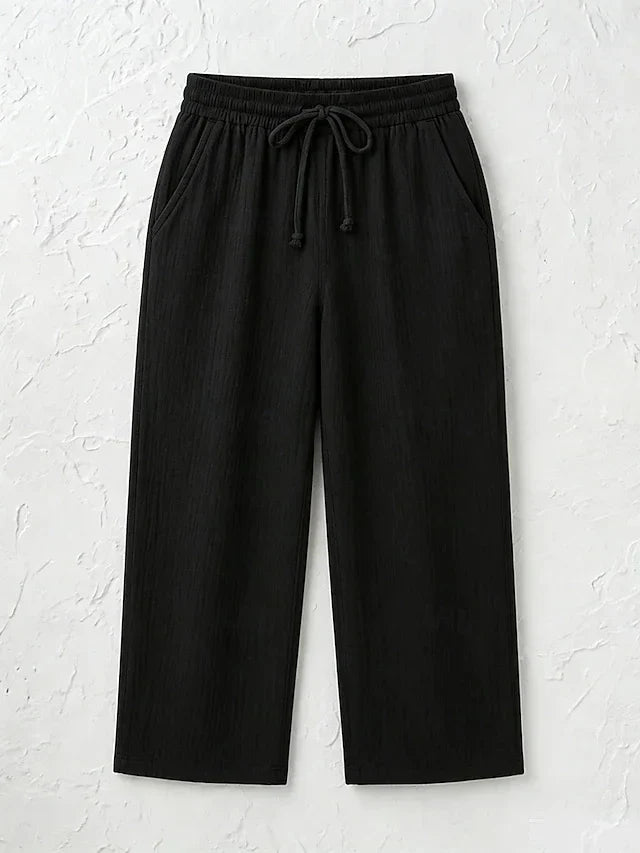 Women's Solid Color Breathable Linen Blend Casual Capri Pants For Daily Wear