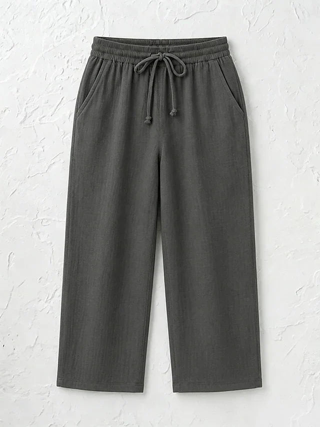 Women's Solid Color Breathable Linen Blend Casual Capri Pants For Daily Wear