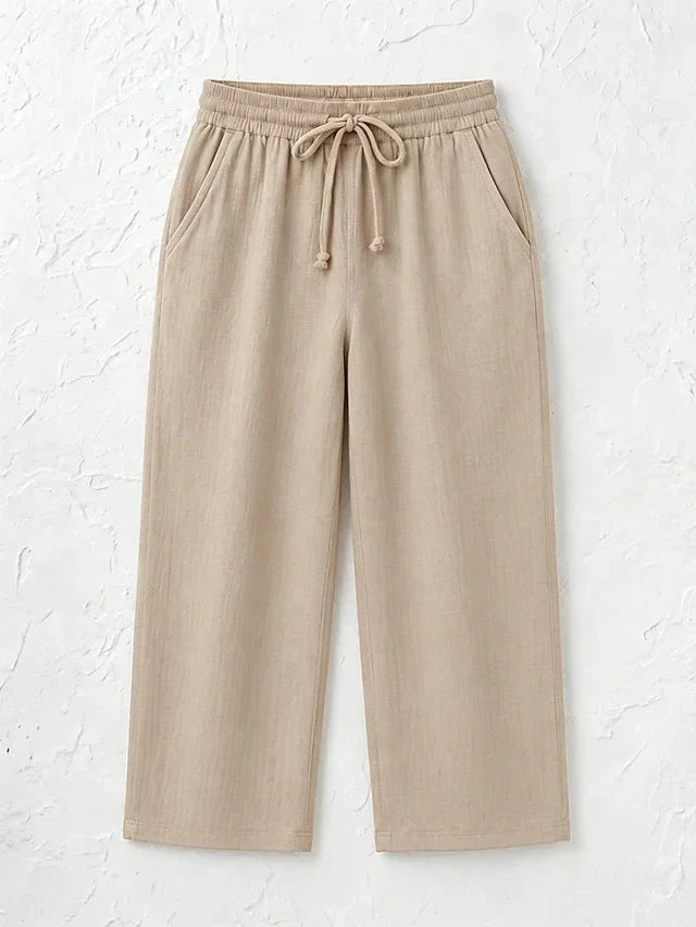 Women's Solid Color Breathable Linen Blend Casual Capri Pants For Daily Wear