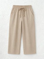 Women's Solid Color Breathable Linen Blend Casual Capri Pants For Daily Wear