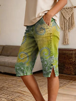 Women's Vintage Ethnic Blue Floral Art Print Casual Denim Shorts