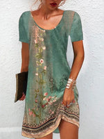 Crew Neck Loose Floral Print Short Sleeves Casual Dress