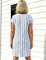 Breathable Cotton Dress Loose Casual Striped Shirt Dress