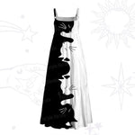 Yin Yang Cat Lover Wide Strap Flowy Maxi Dress