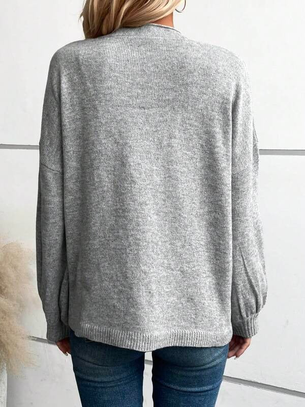 Plain Long Sleeve Sweater Cardigan