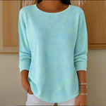 Ombre Tie Dye Waffle Knit Crew Neck Long Sleeve Top